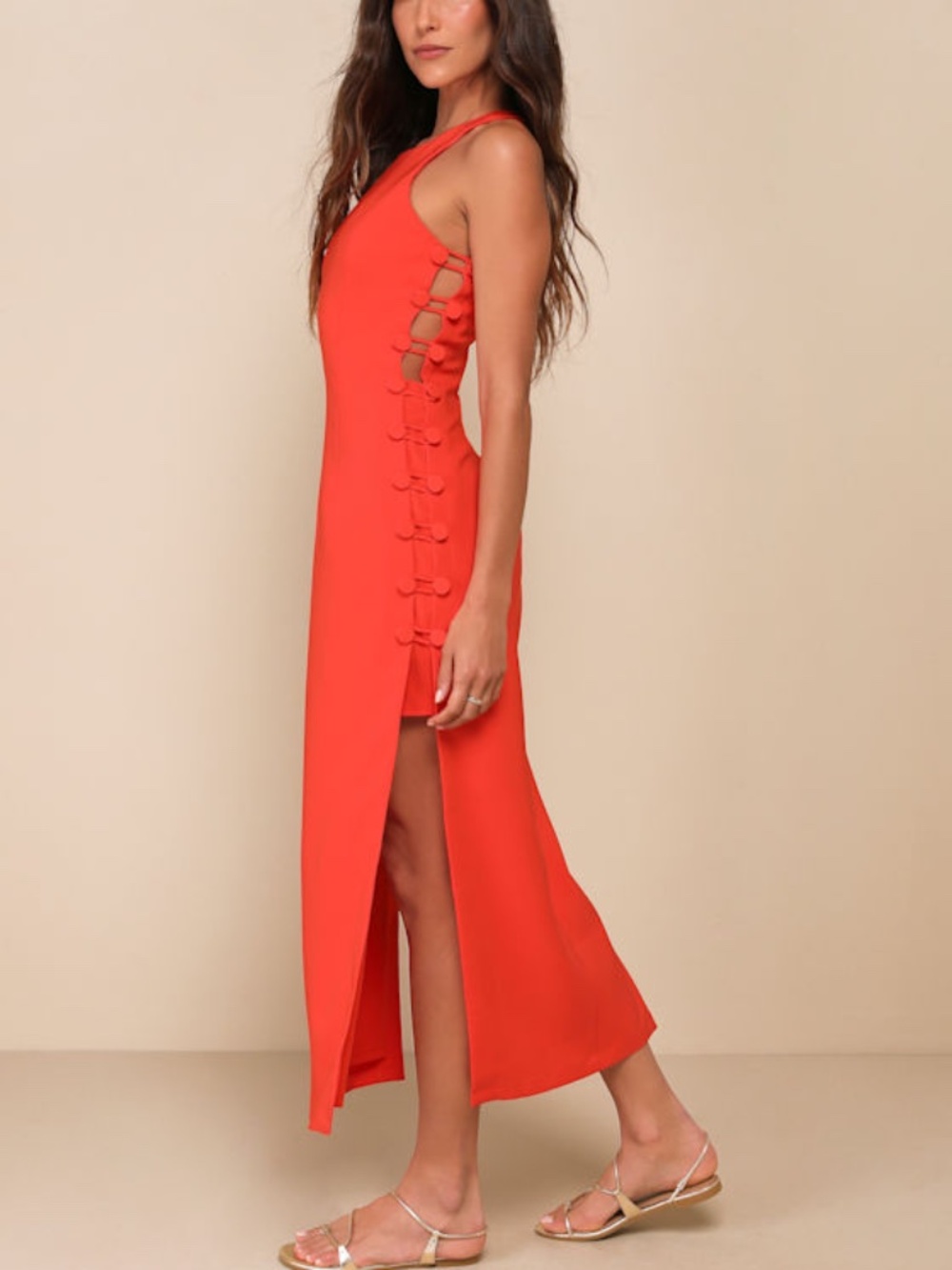 Lulus Masterfully Mod Bright Orange Side Button Midi Dress - Size S